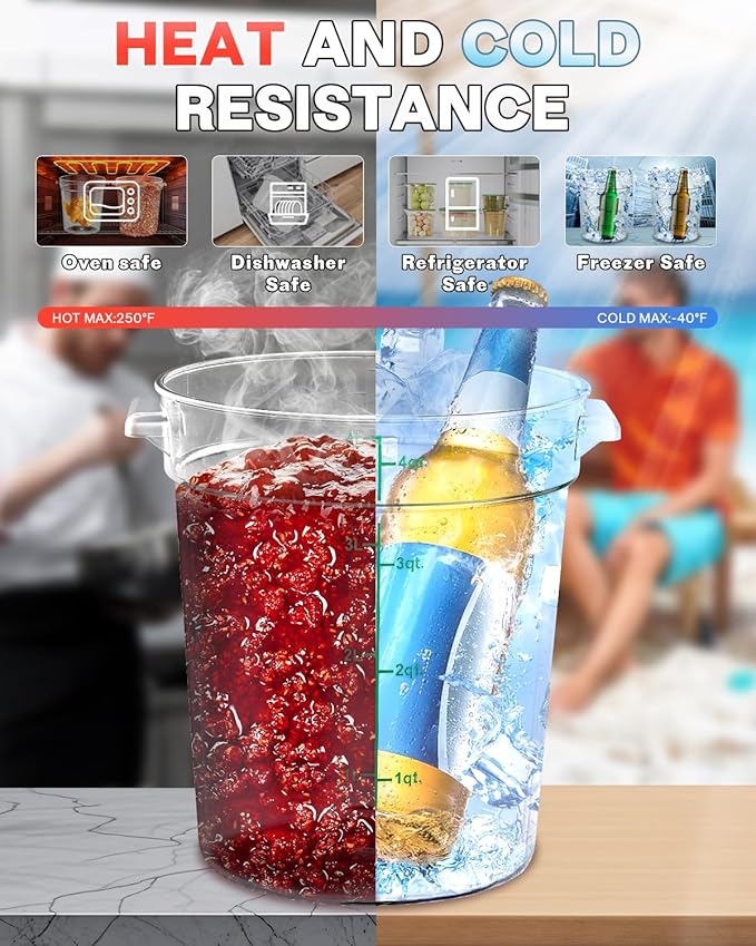 12QT NSF Food Storage Containers: 8 PCS Commercial Clear Round Food Storage - Image 6