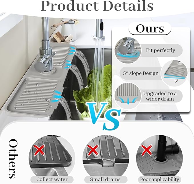 PoYang 24 Inch Faucet Mat for Kitchen Sink Splash Guard Behind Faucet, Sink - Image 5