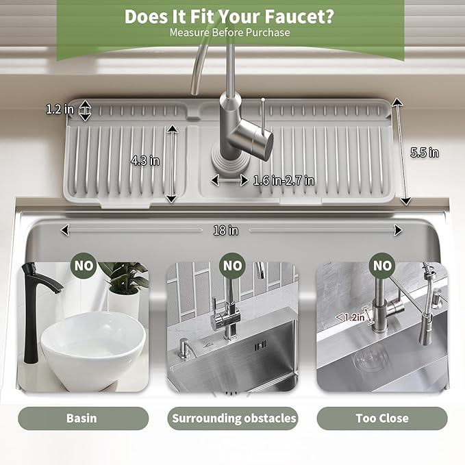 Faucet Mat for Kitchen Sink, 2025 New Silicone Sink Splash Guard, 7°Slope Fast - Image 5