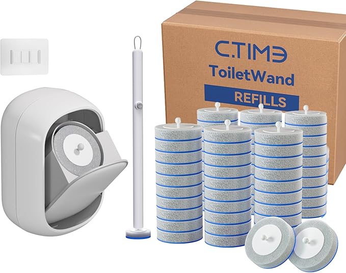 CTIME Disposable Toilet Brush Family Set Includes 60 Brush Heads, a Stylish by CTIME