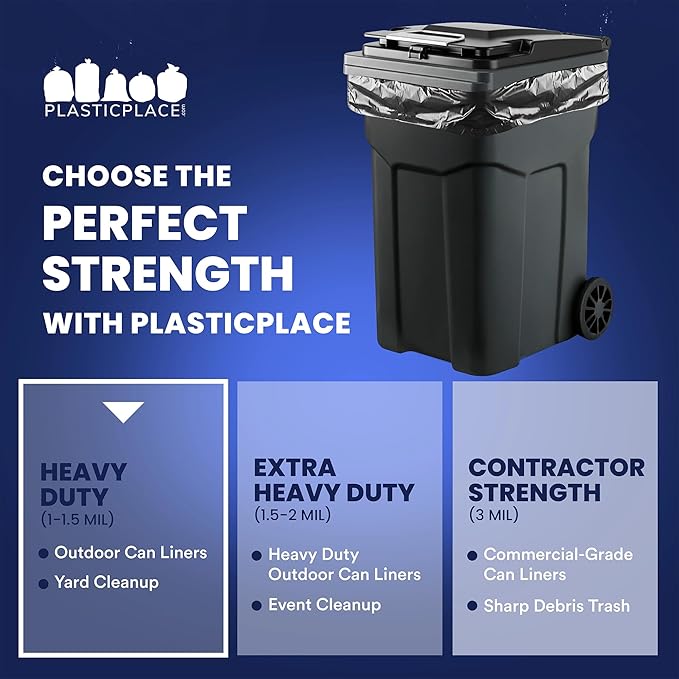 Plasticplace 64-65 Gallon Black Trash Bags, Heavy Duty Toter Can Liners - Image 5