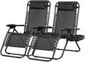 Nazhura Set of 2 Relaxing Recliners Patio Chairs Adjustable Steel Mesh Zero Gravity Lounge Chair Beach Chairs with Pillow and Cup Holder Black by NazhuraGoodCompanionAtHome