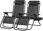 Nazhura Set of 2 Relaxing Recliners Patio Chairs Adjustable Steel Mesh Zero Gravity Lounge Chair Beach Chairs with Pillow and Cup Holder Black by NazhuraGoodCompanionAtHome