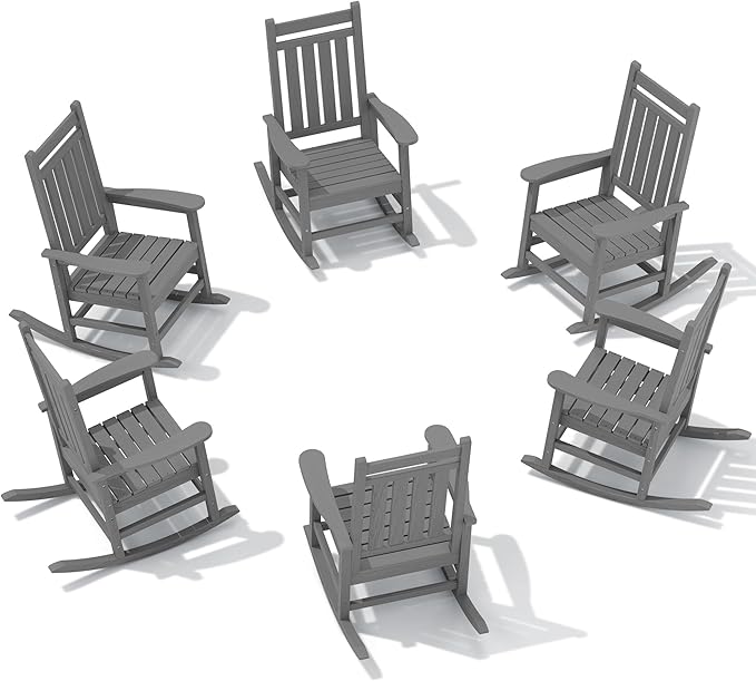 SERWALL HDPE Outdoor Rocking Chair Set of 6, Patio Rocking Chairs for Adults, All Weather Outdoor Rockers for Lawn, Grey by SERWALL