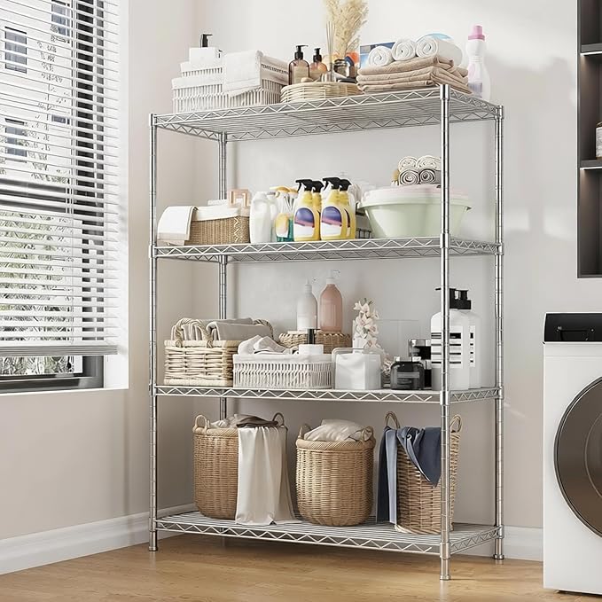Xcity Storage Shelves, 4 Tier Heavy Duty Metal Shelving Unit with Wheels, 1600 LBS Capacity Adjustable Steel Wire Shelf Organizer for Pantry, Kitchen, Garage, 18" D x 36" W x 60" H, Chrome - Image 5