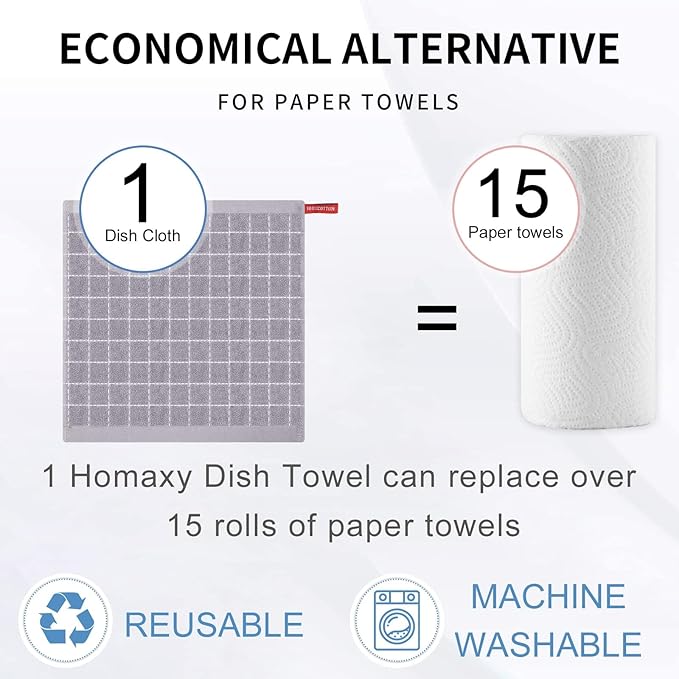 Homaxy 100% Cotton Terry Kitchen Dish Cloths, Ultra Soft and Absorbent Dish - Image 7