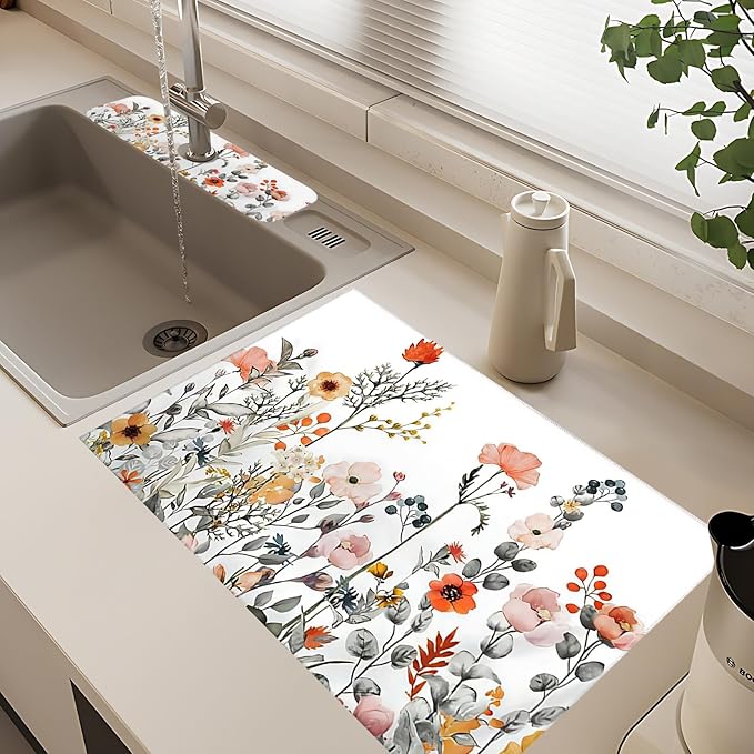 2Pcs Dish Drying Mats Faucet Mats Sets Large Size Coffee Mats Sink Faucet Mat - Image 2