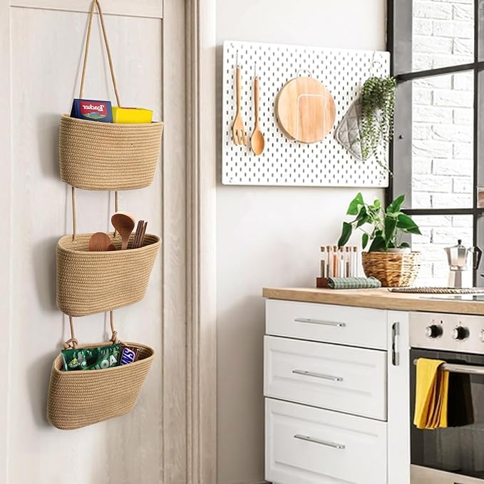 Over the Door Organizer, 3 Tier Hanging Wall Basket Storage - Image 4