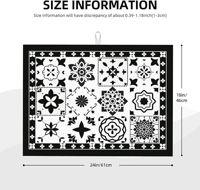 Retro Black Pattern Dish Drying Mat 18x24 - Image 2