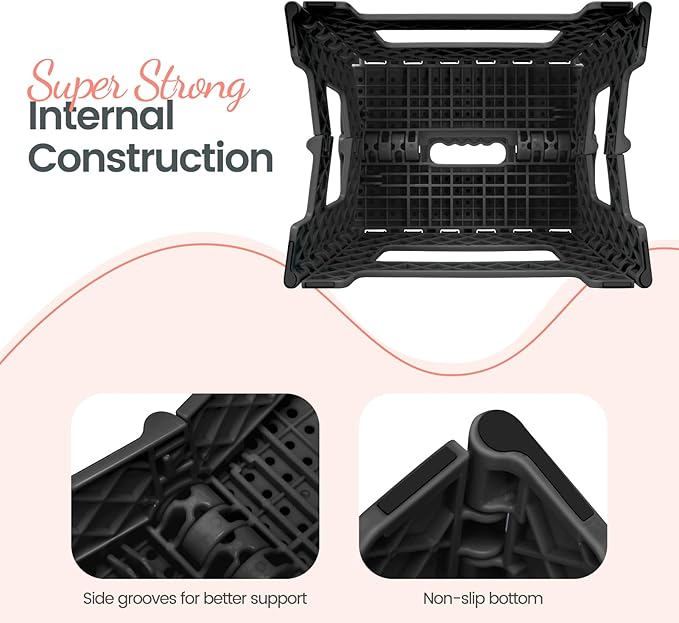 Delxo Folding Step Stool 9 Inch Non-Slip Foldable Stools for Kids & Adults Up to 300 LBS Kitchen Collapsible Fold Up Stepping Stool with Dotted 1 Pack Black - Image 6