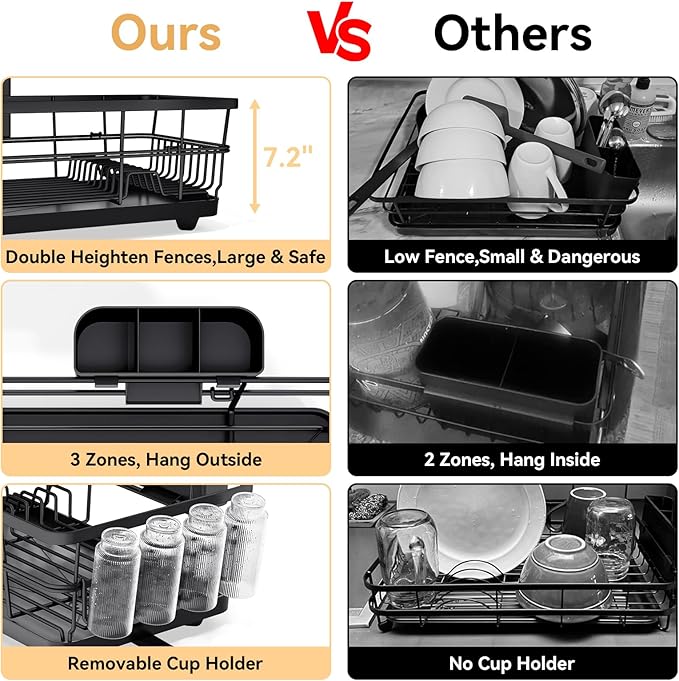 TOOLF Large Dish Drying Rack for Kitchen Counter, Kitchen Dish Racks - Image 6