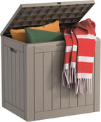 EasyUp 35 Gallon Resin Deck Box Waterproof, UV Resistant Outdoor Storage Box for Delivery, Patio, Garden, and Porch,Striped Gray by EASYUP