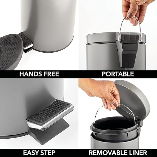 mDesign Pedal Bin — Metal Waste Bin - Image 5
