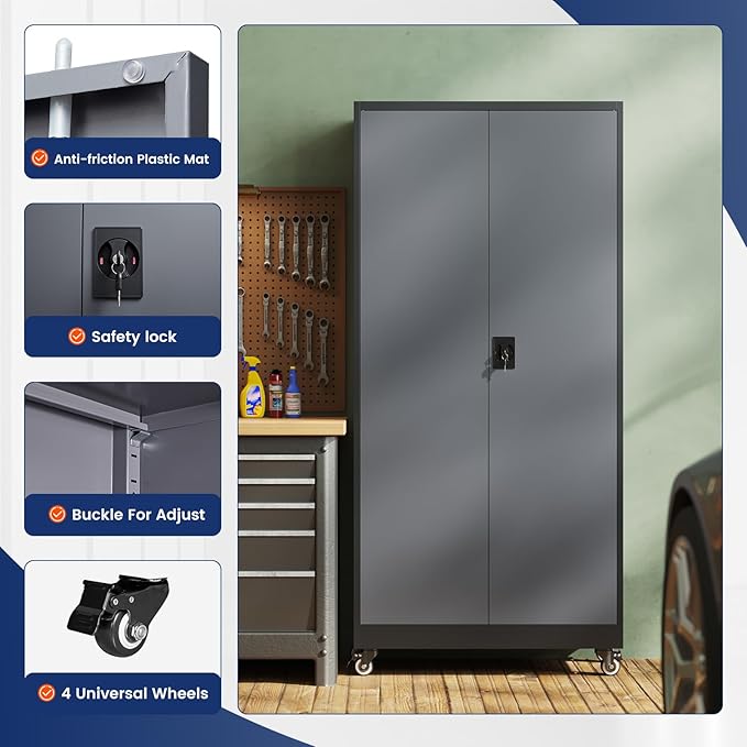Yizosh Metal Garage Storage Cabinet with Locking Doors and Adjustable Shelves,- 75" Rolling Steel Tool Cabinet for Home Office,Garage,Warehouse - Image 4