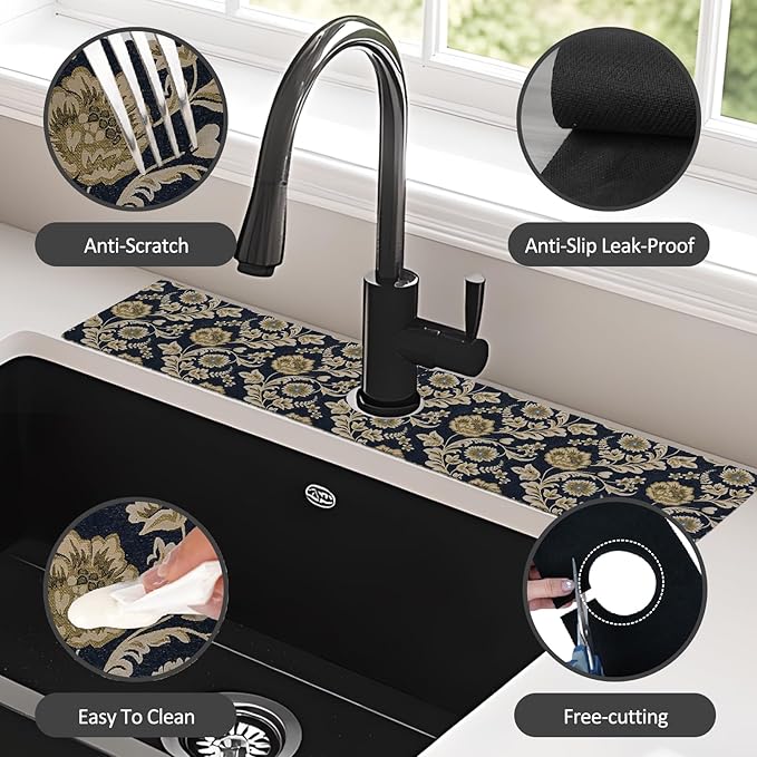 2PCS 24" X 5.5" Kitchen Sink Splash Guard Faucet Mat Floral Flower Super - Image 6