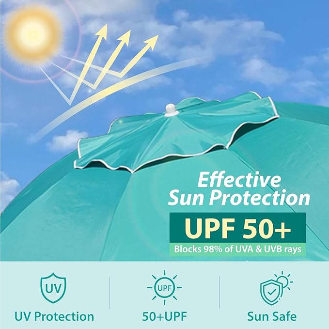 AMMSUN Shade Umbrella, Premium Portable Umbrella with Stand, 6.5ft Lightweight Free Standing Canopy for Sporting Games, Adjustable Instant Sun Protection and Easy to Carry, Turquoise - Image 4
