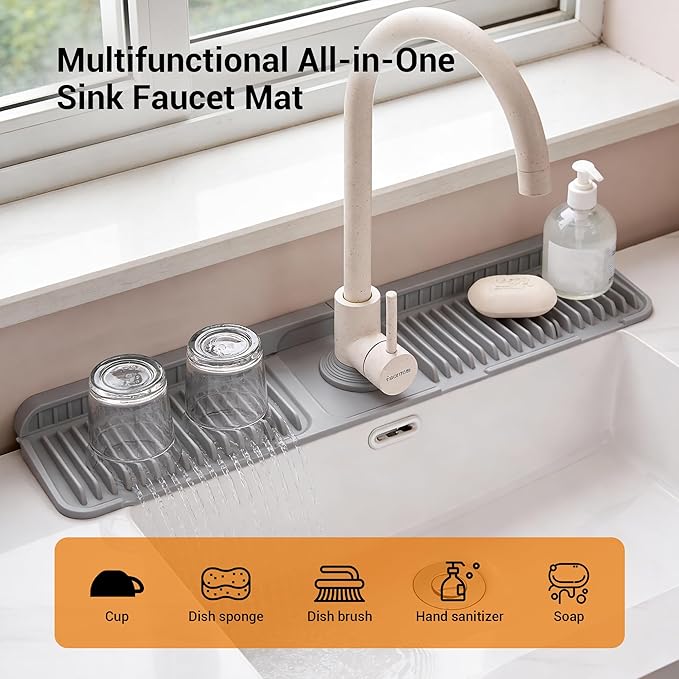 Faucet Mat for Kitchen Sink, Snap-On Design & 7°slope Fast Drain, Folding Sink - Image 2