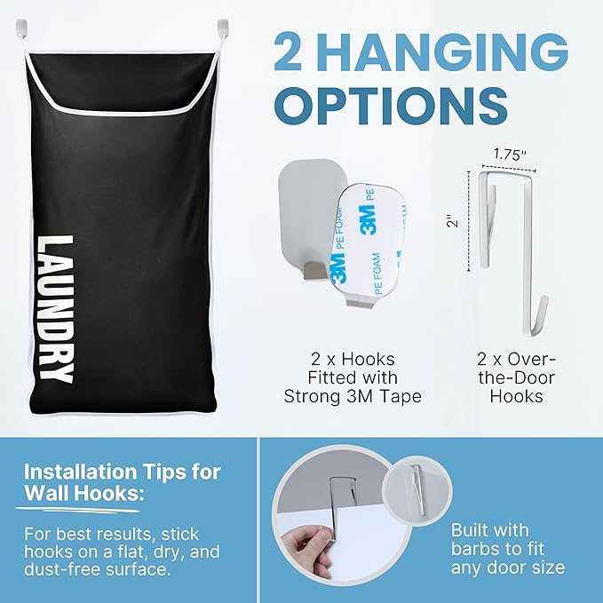 Hanging Laundry Hamper Bag XL 40x22", Space Saving over the Door Storage Bags - Image 6