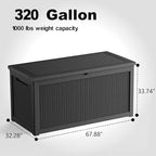 DRATO 320 Gallon Deck Box, Outdoor Large Waterproof Resin Storage Box with Lockable Lid for Patio Cushions, Gardening Tools （Black，320 Gallon） - Image 4