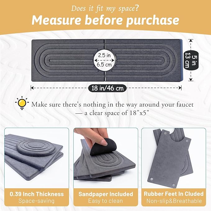Diatomite Sink Mat around Faucet, Instant Dry Stone Sink Tray Cleaning Tools - Image 2