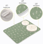 Sage Green Dish Drying Mat Quick Absorbent 16x18 Doodled Botany Flowers Leaves - Image 4