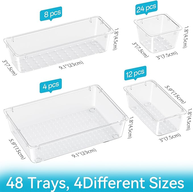 48 PCS Drawer Organizer Set, 4 Sizes Tool Storage Trays, Stationeries - Image 2