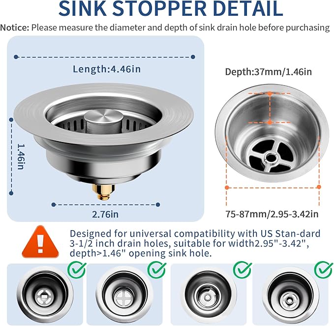 3-in-1 Kitchen Sink Drain Strainer & Sink Stopper - Image 4