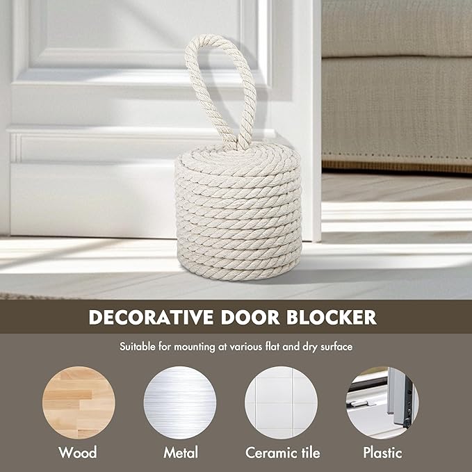 Elegant White Cotton Rope Door Stopper - Image 3