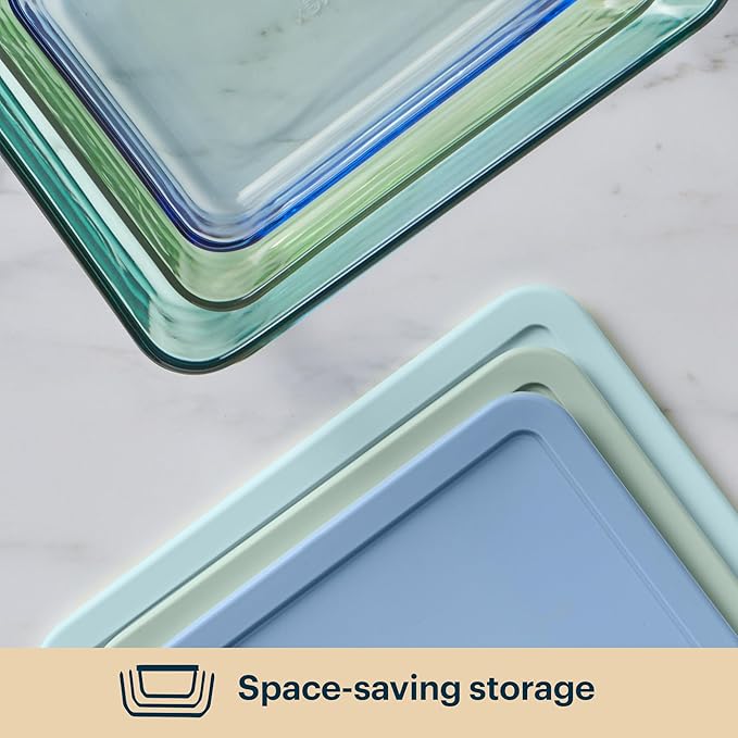Pyrex Colors Tinted Glass Rectangle Food Storage Container Set, Snug Fit - Image 4