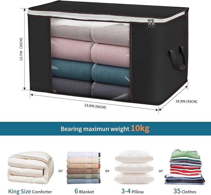 Large Storage Bags, 3 Pack Clothes Storage Bins Foldable Closet Organizers - Image 2