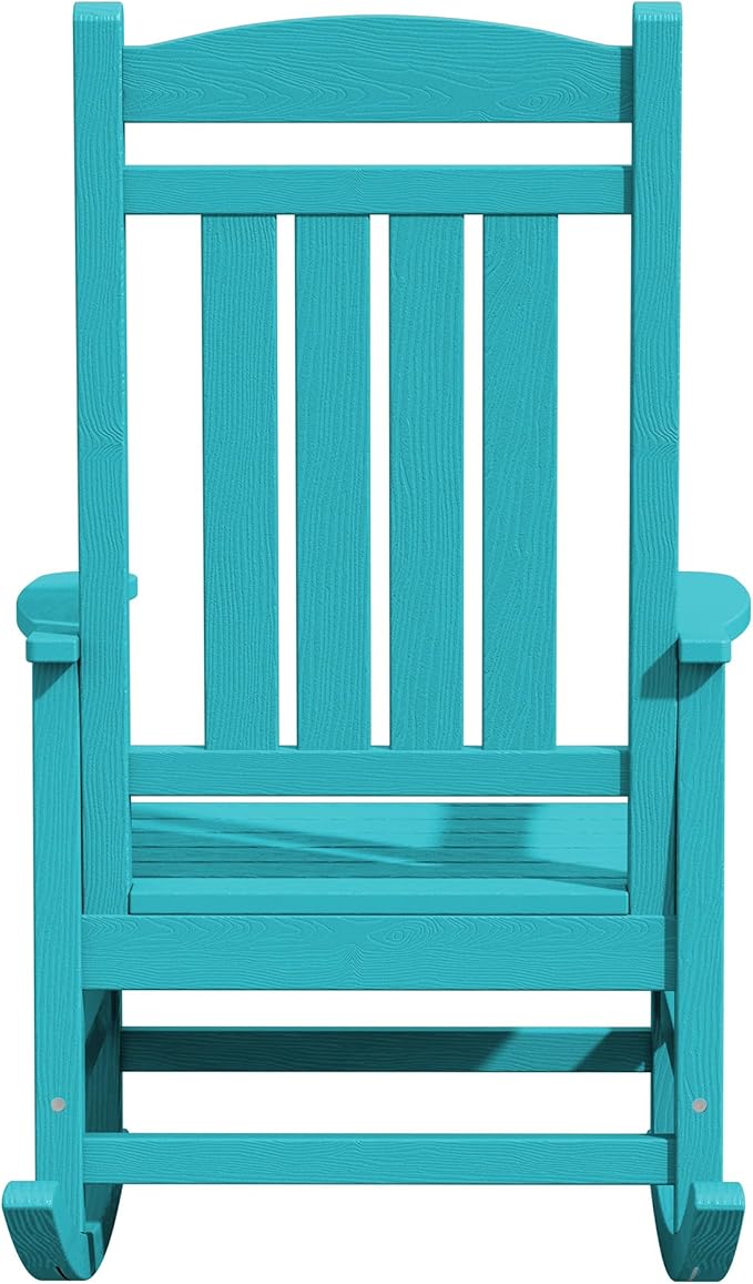 KINGYES HDPE Outdoor Rocking Chair Set of 4, All-Weather Poly Patio Rocking Chairs with 330lbs Support for Adults, Aruba Blue - Image 11