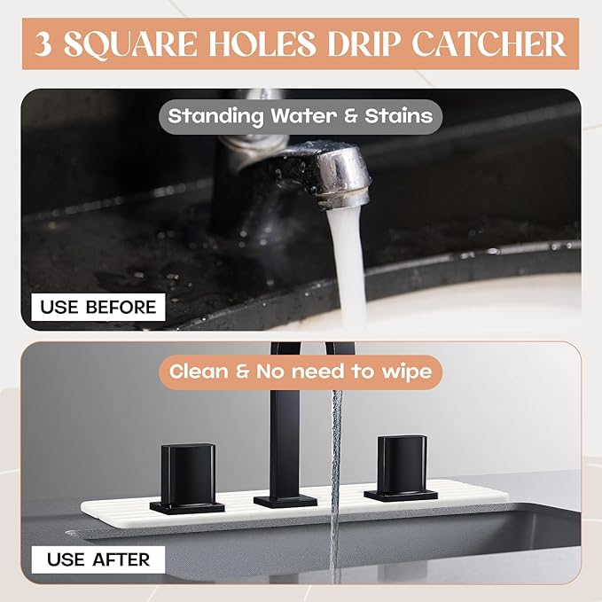 3 Square Hole White Faucet Mat for Kitchen Sink Bathroom 16.14" x 4.49" Kitchen - Image 5