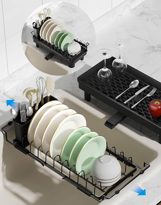Nacial 2-in-1 Small Dish Drying Rack Fits 14''–21.8'' Sink, Dish Drainers by NacialPromise-Consumersfirstalways