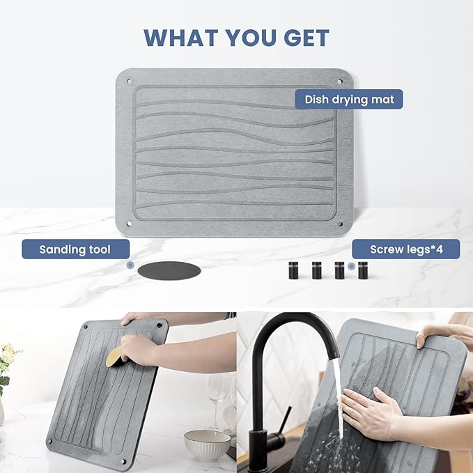 Stone Dish Drying Mats for Kitchen Counter 15.7"x 11.8" Quick Dry Stone Drying - Image 5