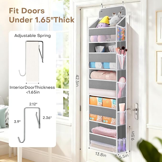 SpaceWhisper Over the Door Organizer, 5 Large Pocket Hanging Storage Organizer - Image 2