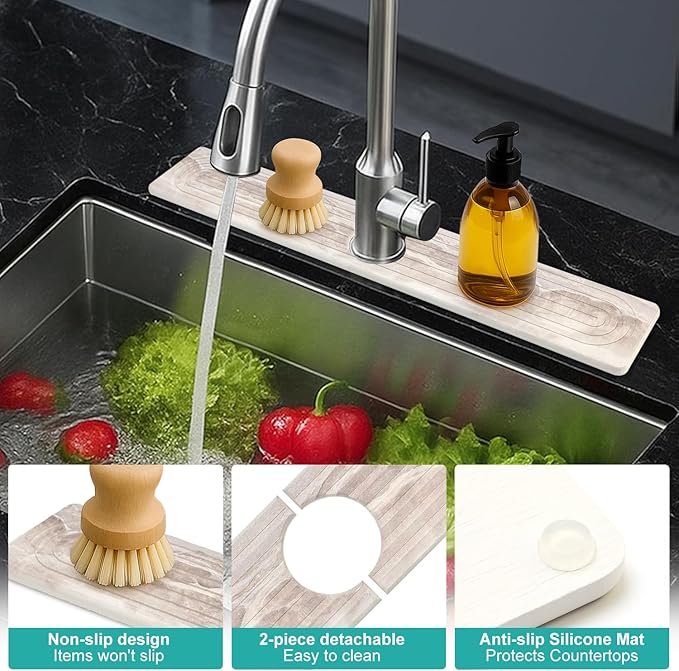 Large Stone Faucet Mat for Kitchen Sink Water Catcher Diatomite Quick Dry Stone - Image 5