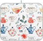 Watercolor Tea Cups Teapots Dish Drying Mat - Image 8