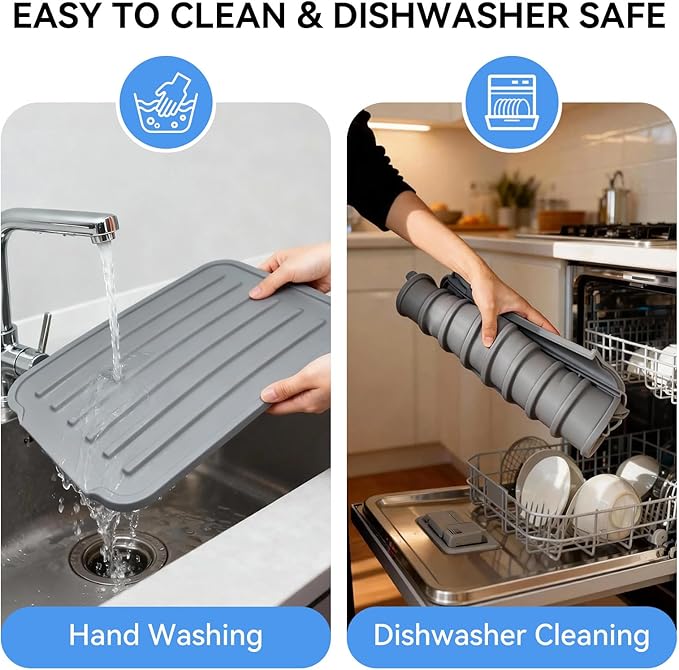 Silicone Dish Drying Mat for Kitchen Counter, Upgraded Extra Thick 1.1” - Image 5