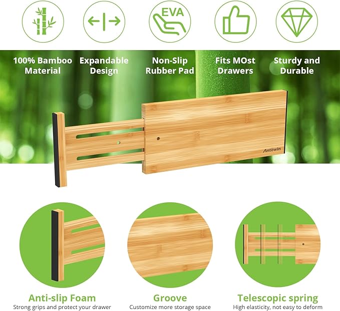 ANTOWIN 4 Pack Expandable Drawer Dividers, 4.7'' High, Extend from 12.2'' to - Image 3