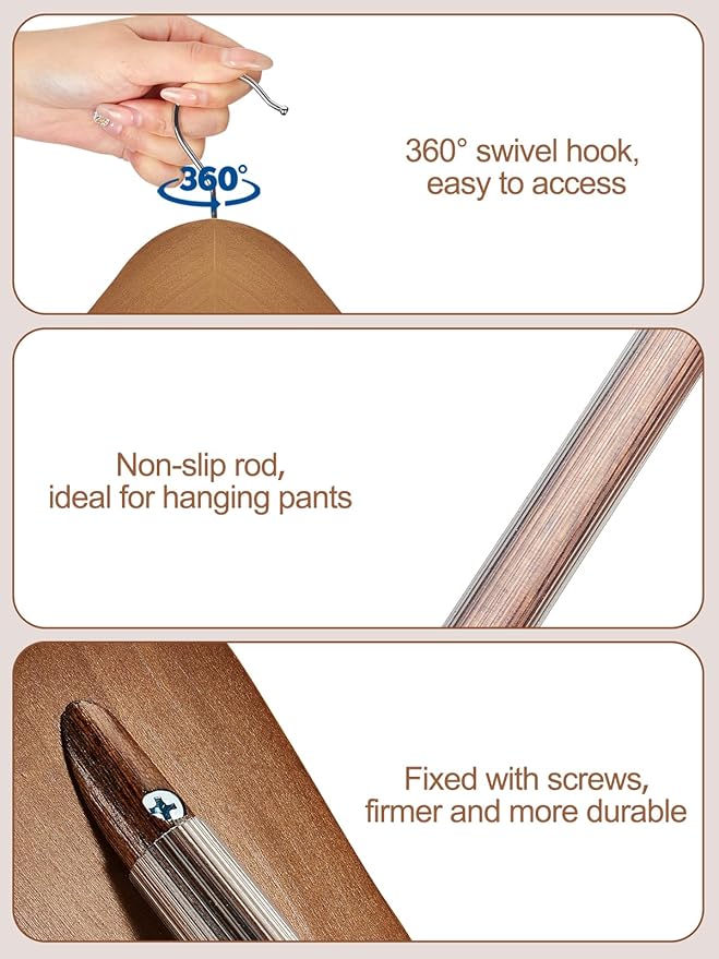HOUSE DAY 19'' Extra Wide Shoulder Wooden Hangers 6 Pack, Premium Large Wood - Image 5
