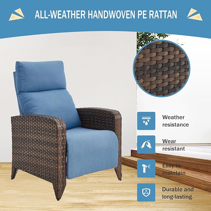 Outdoor Recliner Chairs Set of 2 Reclining Patio Chairs with Adjustable Back and Extended Footrest Wicker Rattan Recliner Chairs with Flip Table and Removable Cushion - Image 5