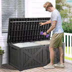 YITAHOME 150 Gallon Large Deck Box with X-Shaped Front, Resin Outdoor Storage Boxes, Waterproof Cushion Storage Bench for Patio, Pool Supplies, Garden Tools - Lockable, Dark Gray - Image 3
