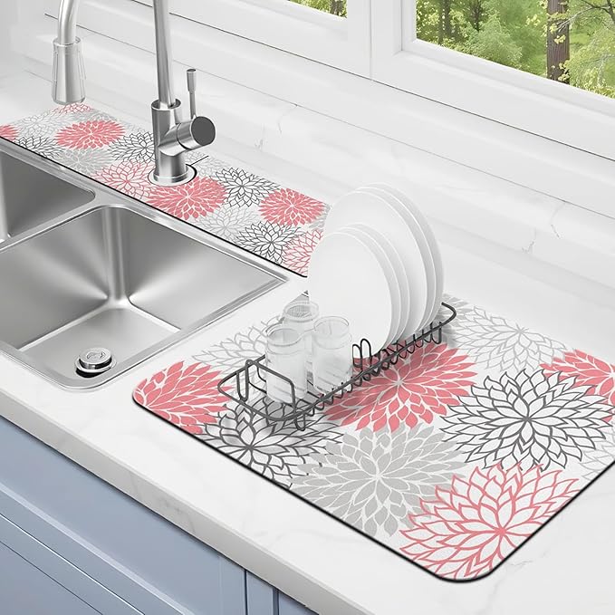Dish Drying Mat for Kitchen Counter Matt, Super Absorbent Non-slip Rubber Backed by Kuyig+Home