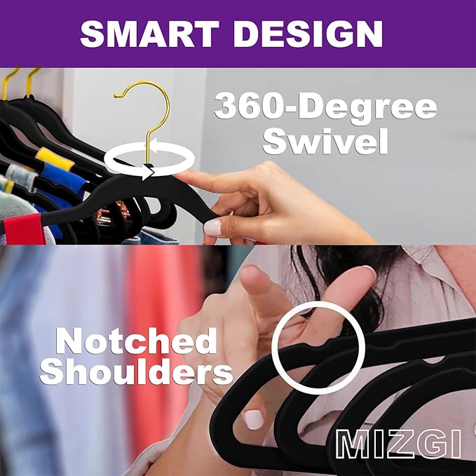MIZGI Premium Velvet Hangers Pack 40 Pcs Heavy Duty - Image 3