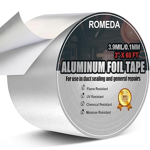 Romeda Aluminum Foil Tape, 3 inch x 65 Feet, Insulation Adhesive Metal High by Romeda