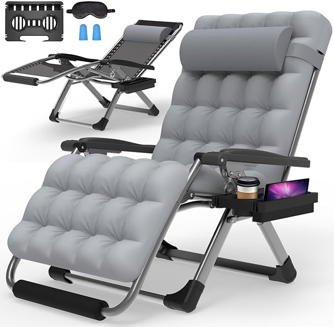 Suteck Oversized Zero Gravity Chair,33In XXL Lounge Chair w/Removable Cushion&Headrest, Reclining Camping Chair w/Upgraded Lock and Footrest, Reclining Patio Chairs Recliner for Indoor Outdoor,500LBS by Suteck
