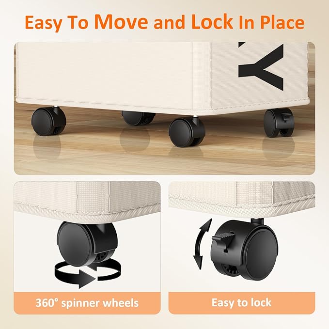 Laundry Basket with Wheels, 90L Rolling Laundry Hamper with Wheels, Large - Image 5