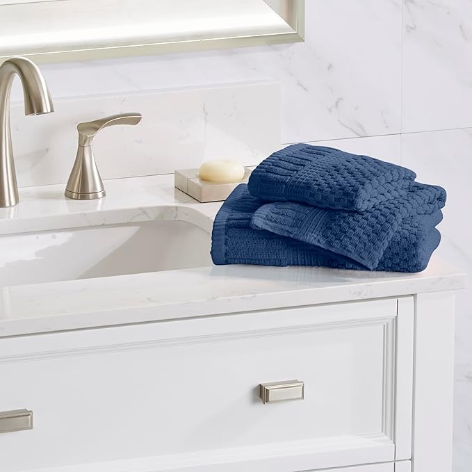 NY Loft 100% Cotton 4 Pack Bath Towel Set| Navy Bath Towels | Super Soft & - Image 9