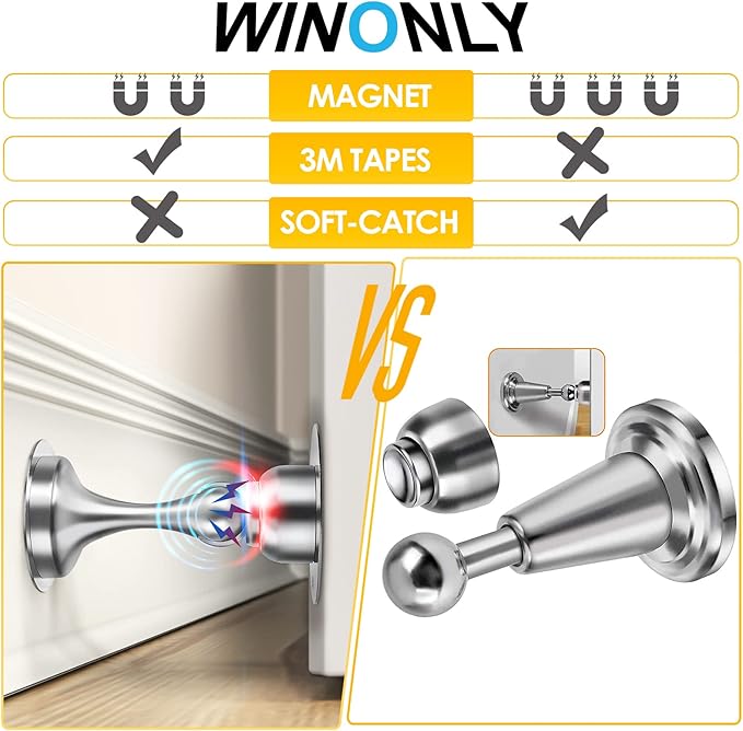 WINONLY Door Stopper, Magnetic Door Stop, Stainless Steel, Magnetic Door Catch - Image 2