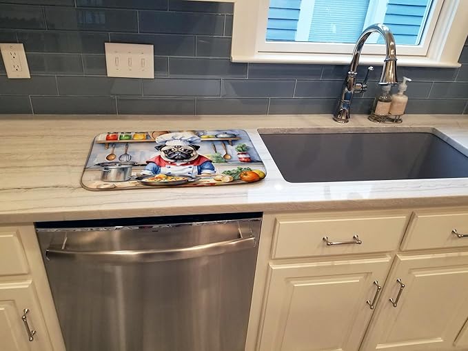Caroline's Treasures DAC6311DDM Pug The Chef Dish Drying Mat Absorbent Dish - Image 3